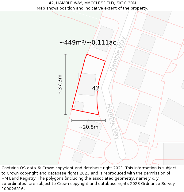 42, HAMBLE WAY, MACCLESFIELD, SK10 3RN: Plot and title map