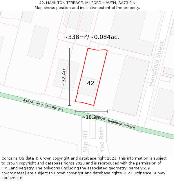 42, HAMILTON TERRACE, MILFORD HAVEN, SA73 3JN: Plot and title map