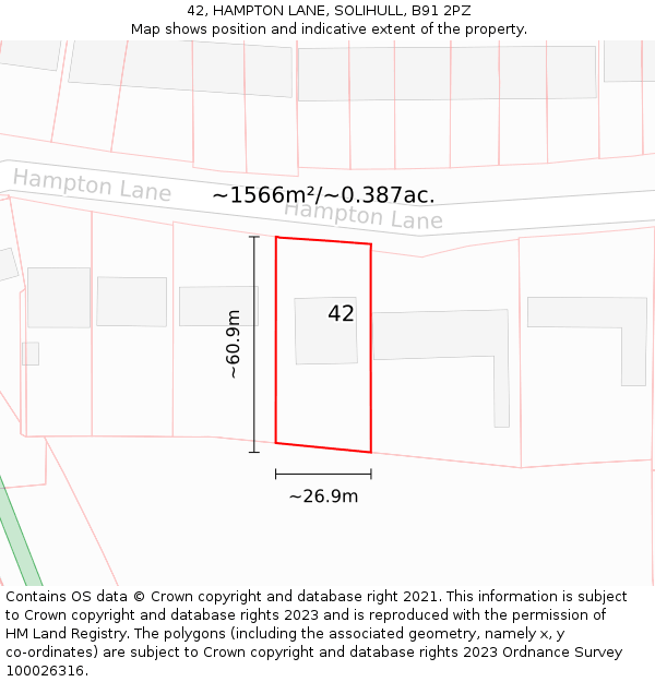 42, HAMPTON LANE, SOLIHULL, B91 2PZ: Plot and title map