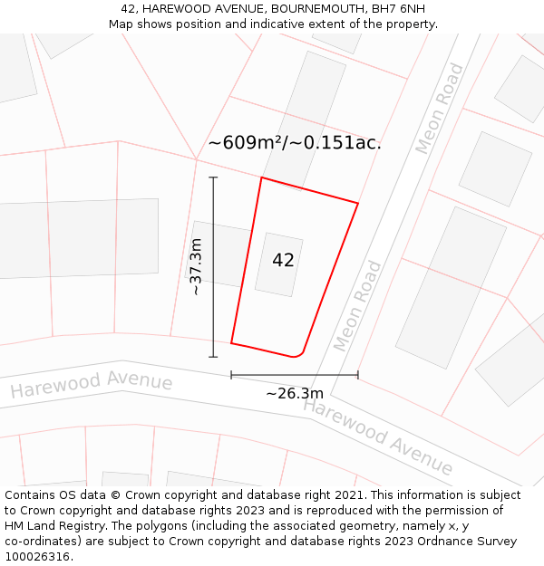 42, HAREWOOD AVENUE, BOURNEMOUTH, BH7 6NH: Plot and title map
