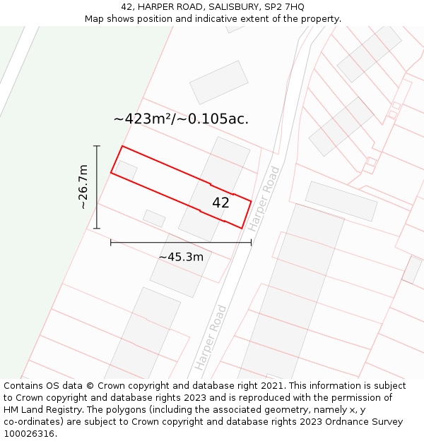 42, HARPER ROAD, SALISBURY, SP2 7HQ: Plot and title map