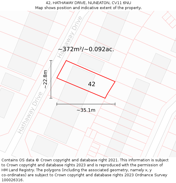 42, HATHAWAY DRIVE, NUNEATON, CV11 6NU: Plot and title map