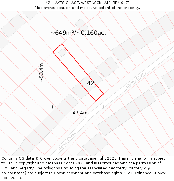 42, HAYES CHASE, WEST WICKHAM, BR4 0HZ: Plot and title map