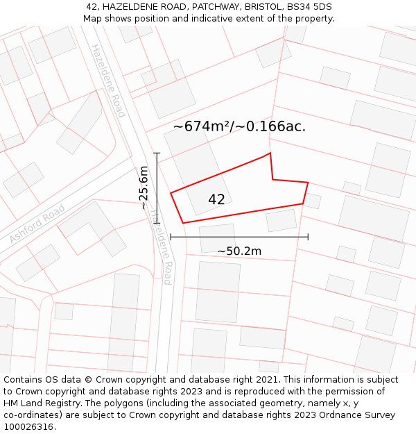 42, HAZELDENE ROAD, PATCHWAY, BRISTOL, BS34 5DS: Plot and title map