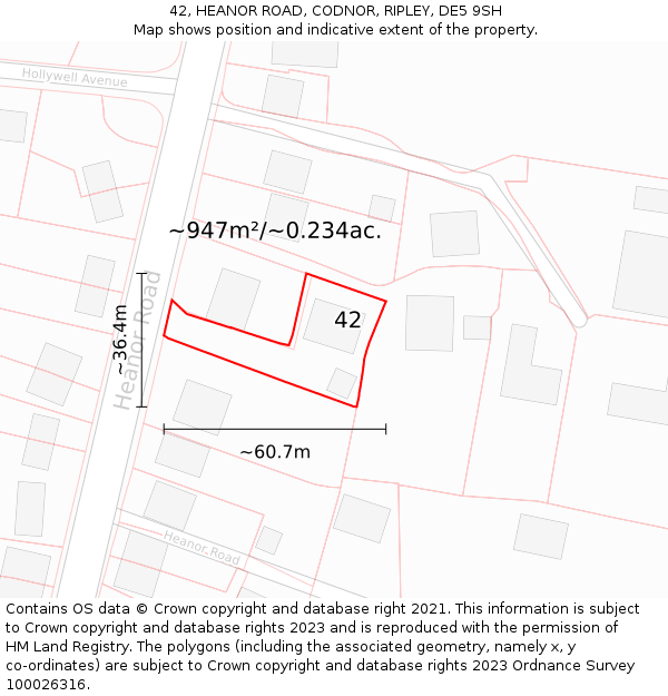 42, HEANOR ROAD, CODNOR, RIPLEY, DE5 9SH: Plot and title map