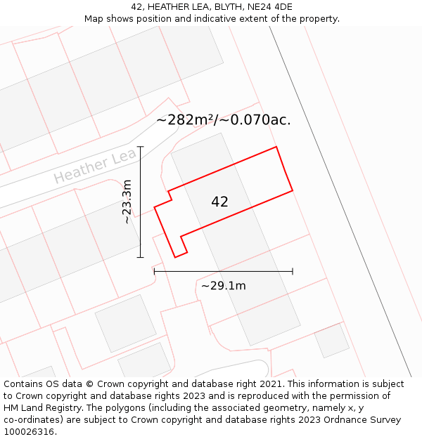 42, HEATHER LEA, BLYTH, NE24 4DE: Plot and title map