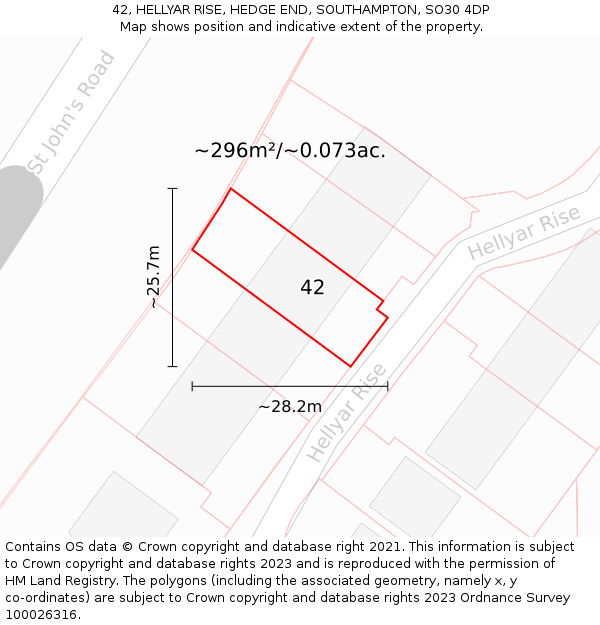 42, HELLYAR RISE, HEDGE END, SOUTHAMPTON, SO30 4DP: Plot and title map