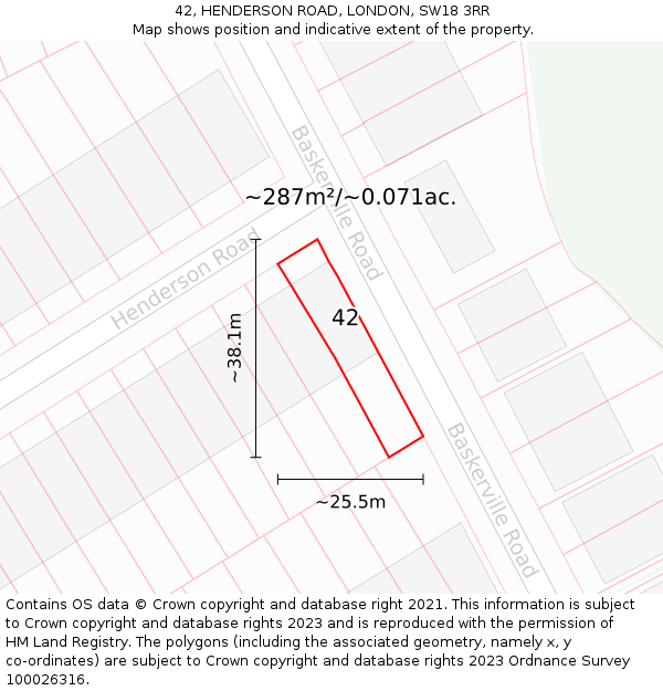 42, HENDERSON ROAD, LONDON, SW18 3RR: Plot and title map