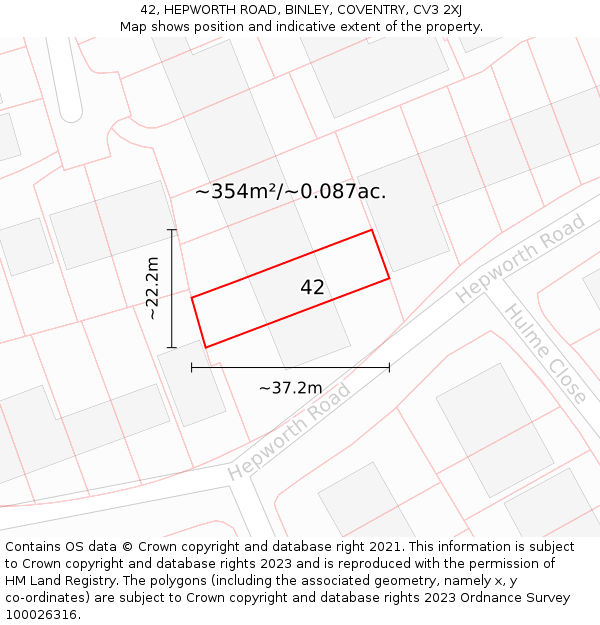 42, HEPWORTH ROAD, BINLEY, COVENTRY, CV3 2XJ: Plot and title map
