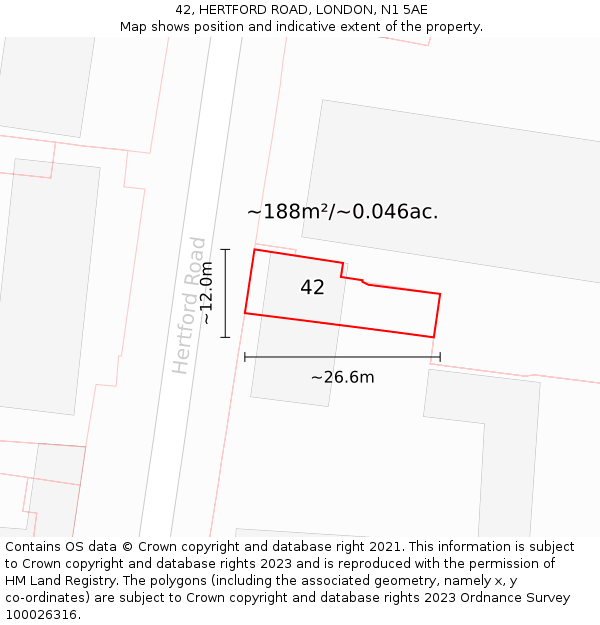 42, HERTFORD ROAD, LONDON, N1 5AE: Plot and title map