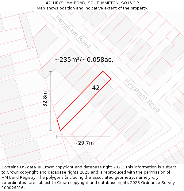 42, HEYSHAM ROAD, SOUTHAMPTON, SO15 3JP: Plot and title map