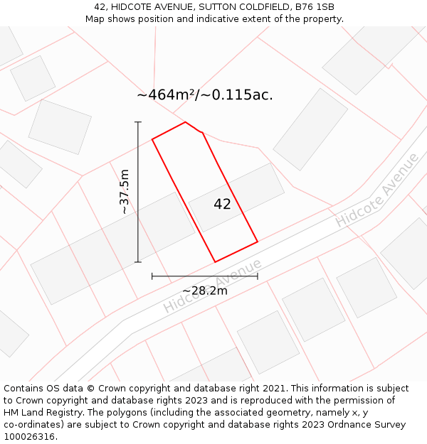 42, HIDCOTE AVENUE, SUTTON COLDFIELD, B76 1SB: Plot and title map