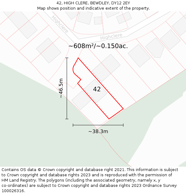 42, HIGH CLERE, BEWDLEY, DY12 2EY: Plot and title map