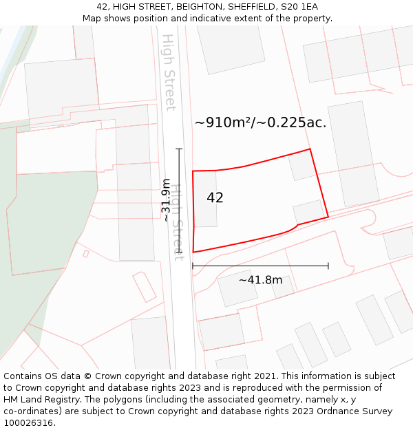 42, HIGH STREET, BEIGHTON, SHEFFIELD, S20 1EA: Plot and title map