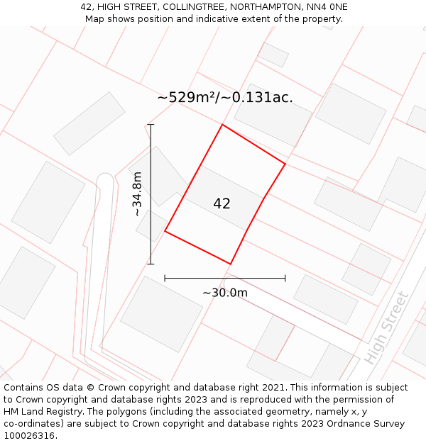 42, HIGH STREET, COLLINGTREE, NORTHAMPTON, NN4 0NE: Plot and title map