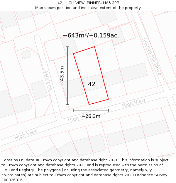 42, HIGH VIEW, PINNER, HA5 3PB: Plot and title map