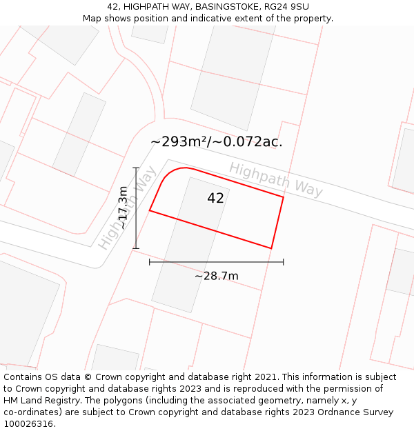 42, HIGHPATH WAY, BASINGSTOKE, RG24 9SU: Plot and title map