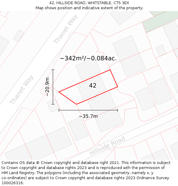 42, HILLSIDE ROAD, WHITSTABLE, CT5 3EX: Plot and title map