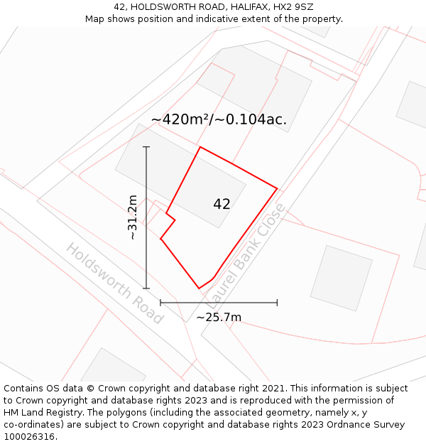 42, HOLDSWORTH ROAD, HALIFAX, HX2 9SZ: Plot and title map