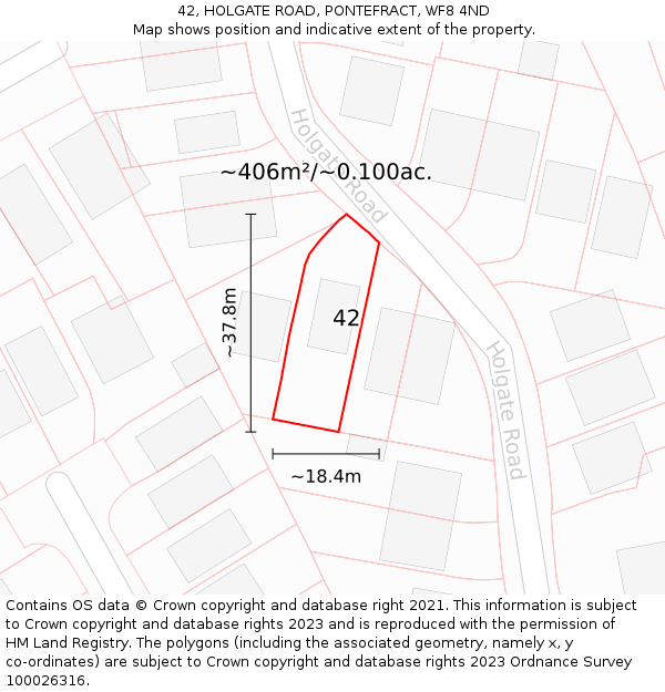 42, HOLGATE ROAD, PONTEFRACT, WF8 4ND: Plot and title map