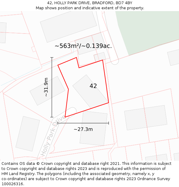 42, HOLLY PARK DRIVE, BRADFORD, BD7 4BY: Plot and title map