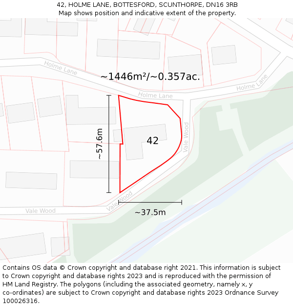 42, HOLME LANE, BOTTESFORD, SCUNTHORPE, DN16 3RB: Plot and title map