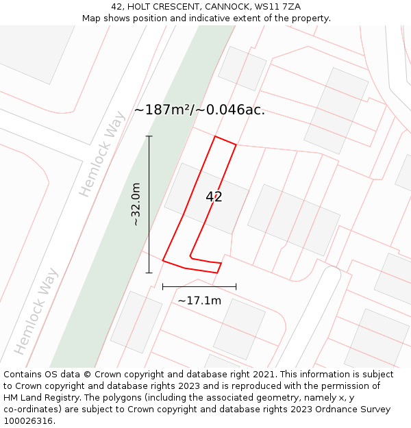 42, HOLT CRESCENT, CANNOCK, WS11 7ZA: Plot and title map