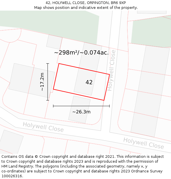 42, HOLYWELL CLOSE, ORPINGTON, BR6 9XP: Plot and title map