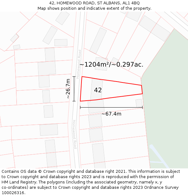 42, HOMEWOOD ROAD, ST ALBANS, AL1 4BQ: Plot and title map