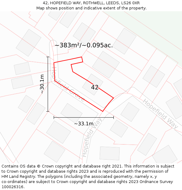 42, HOPEFIELD WAY, ROTHWELL, LEEDS, LS26 0XR: Plot and title map