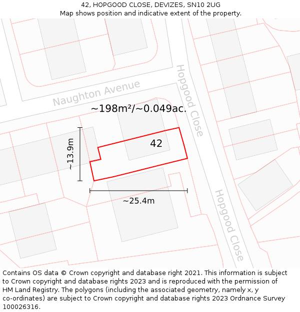 42, HOPGOOD CLOSE, DEVIZES, SN10 2UG: Plot and title map