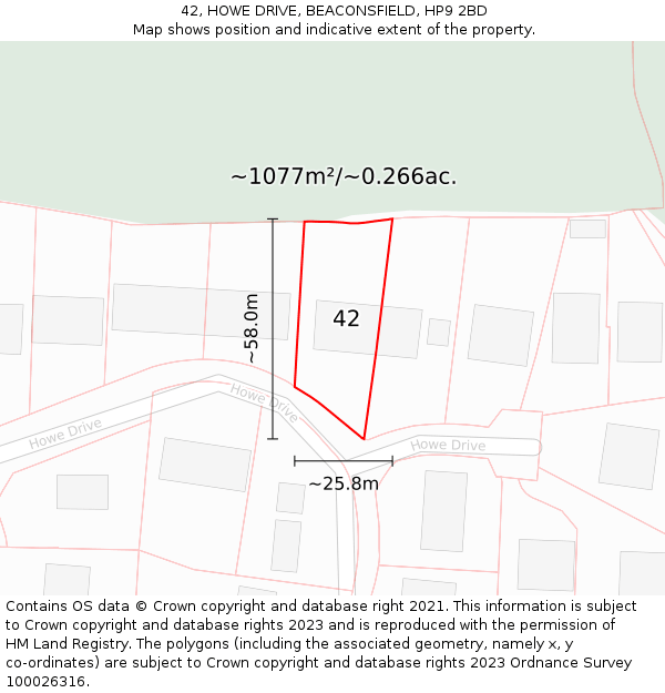 42, HOWE DRIVE, BEACONSFIELD, HP9 2BD: Plot and title map