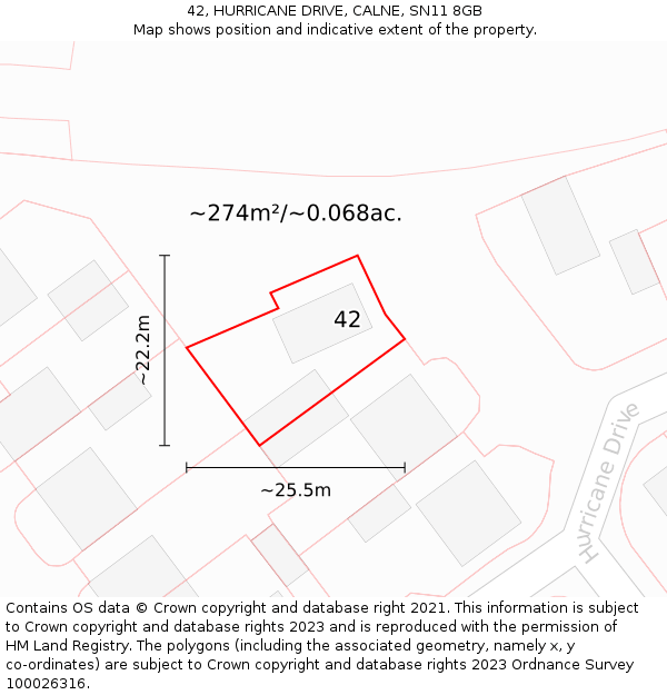 42, HURRICANE DRIVE, CALNE, SN11 8GB: Plot and title map