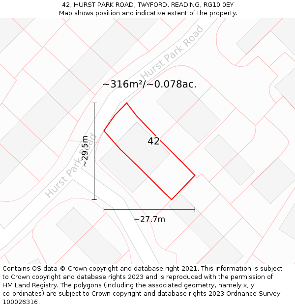 42, HURST PARK ROAD, TWYFORD, READING, RG10 0EY: Plot and title map