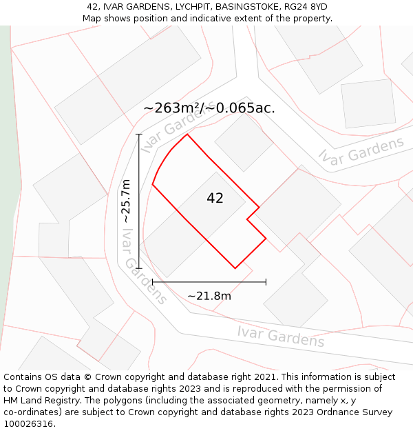 42, IVAR GARDENS, LYCHPIT, BASINGSTOKE, RG24 8YD: Plot and title map