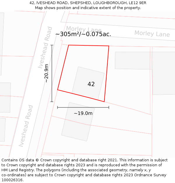 42, IVESHEAD ROAD, SHEPSHED, LOUGHBOROUGH, LE12 9ER: Plot and title map