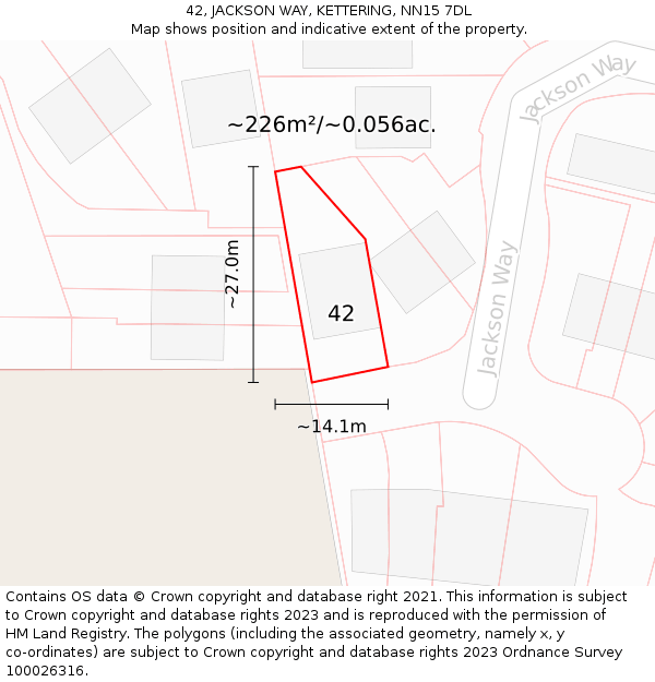 42, JACKSON WAY, KETTERING, NN15 7DL: Plot and title map