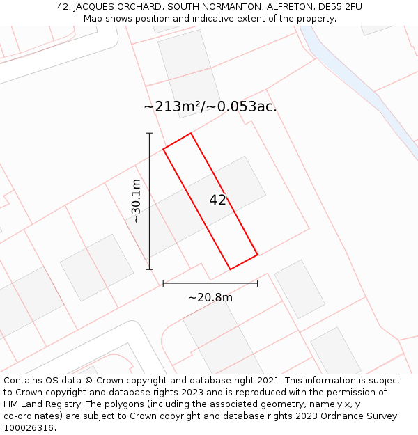 42, JACQUES ORCHARD, SOUTH NORMANTON, ALFRETON, DE55 2FU: Plot and title map