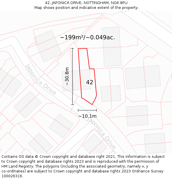 42, JAPONICA DRIVE, NOTTINGHAM, NG6 8PU: Plot and title map