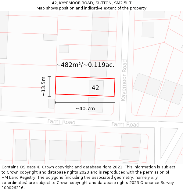 42, KAYEMOOR ROAD, SUTTON, SM2 5HT: Plot and title map