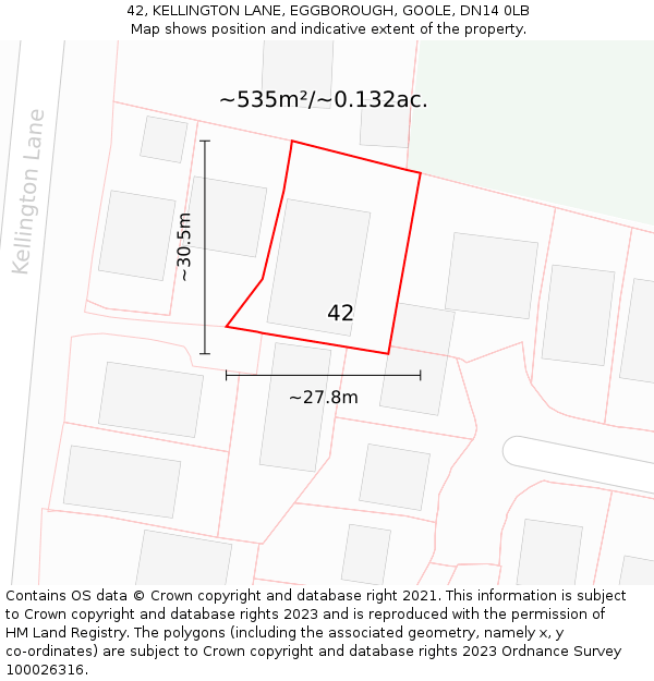 42, KELLINGTON LANE, EGGBOROUGH, GOOLE, DN14 0LB: Plot and title map