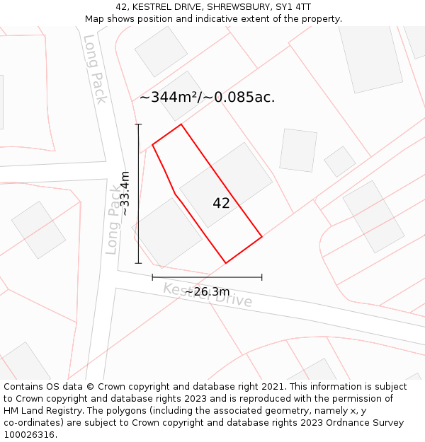 42, KESTREL DRIVE, SHREWSBURY, SY1 4TT: Plot and title map