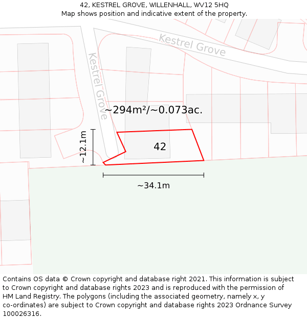 42, KESTREL GROVE, WILLENHALL, WV12 5HQ: Plot and title map