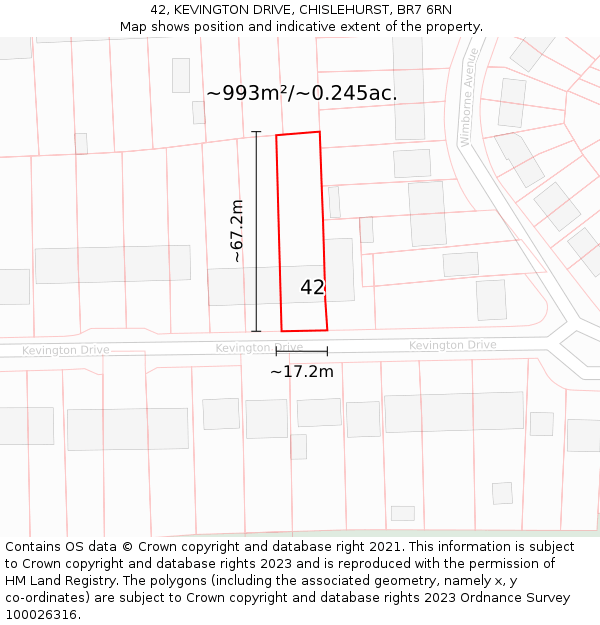 42, KEVINGTON DRIVE, CHISLEHURST, BR7 6RN: Plot and title map