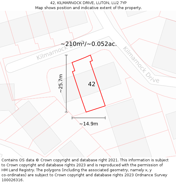 42, KILMARNOCK DRIVE, LUTON, LU2 7YP: Plot and title map