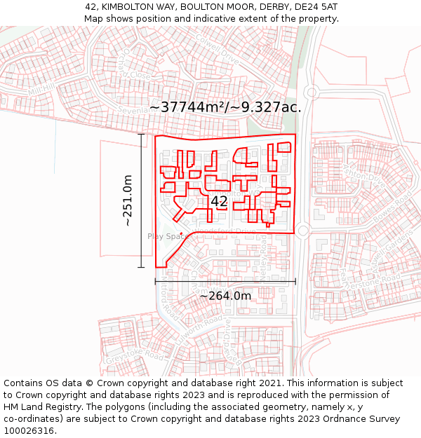 42, KIMBOLTON WAY, BOULTON MOOR, DERBY, DE24 5AT: Plot and title map