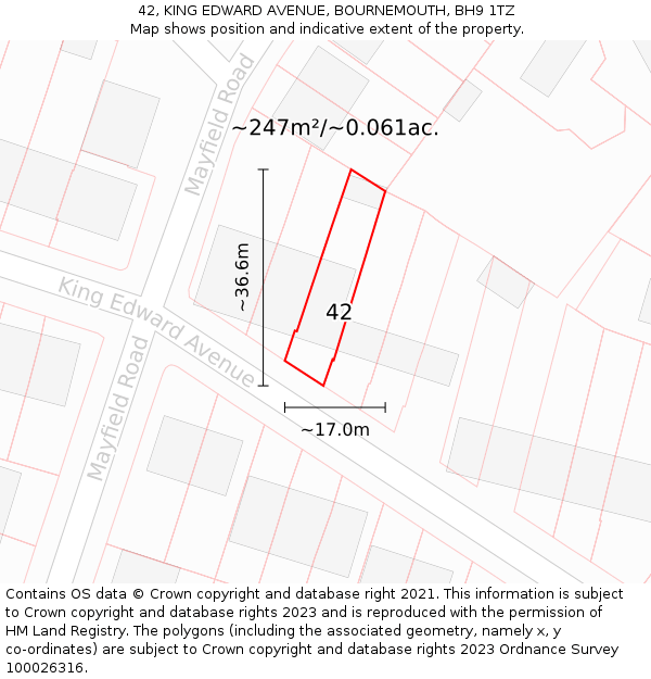 42, KING EDWARD AVENUE, BOURNEMOUTH, BH9 1TZ: Plot and title map