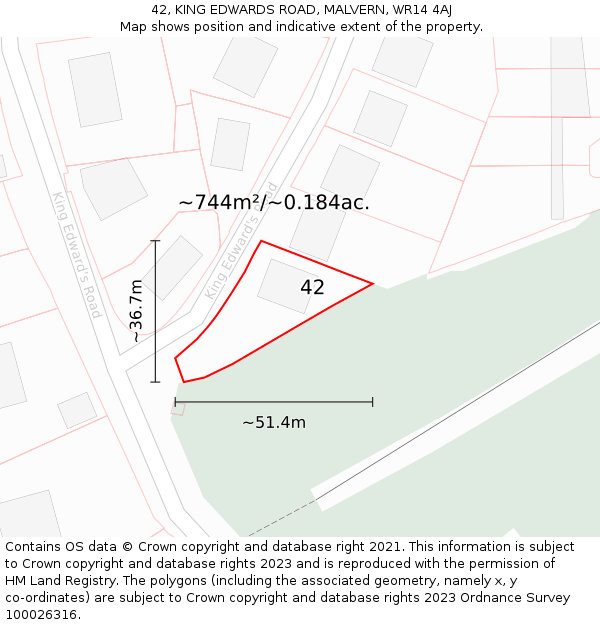 42, KING EDWARDS ROAD, MALVERN, WR14 4AJ: Plot and title map