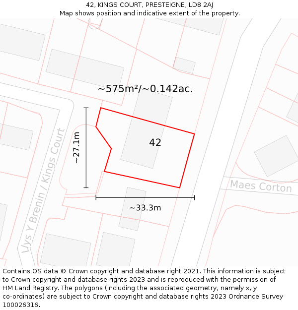 42, KINGS COURT, PRESTEIGNE, LD8 2AJ: Plot and title map
