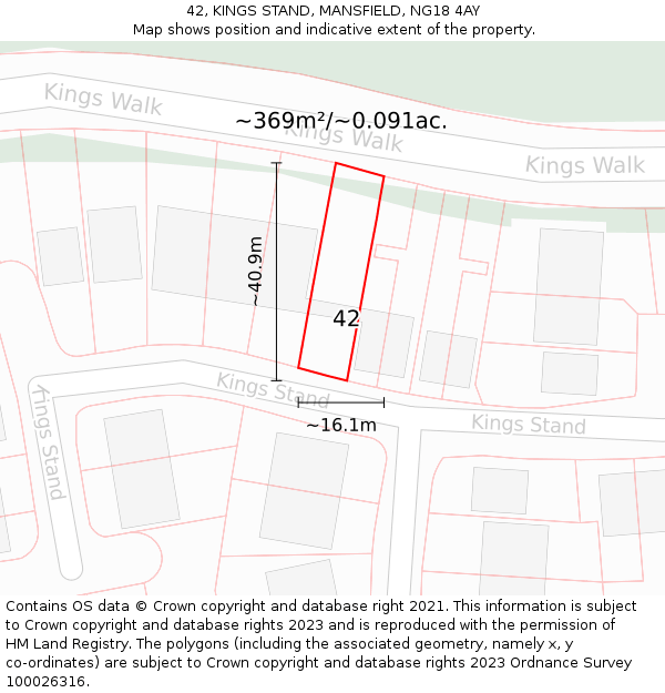 42, KINGS STAND, MANSFIELD, NG18 4AY: Plot and title map